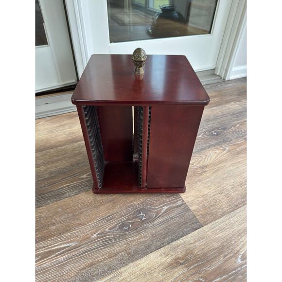 Bombay Company Rotating Wood 64 DVD CD Case Holder Storage Rack Carousel 15x12” - Picture 3 of 4